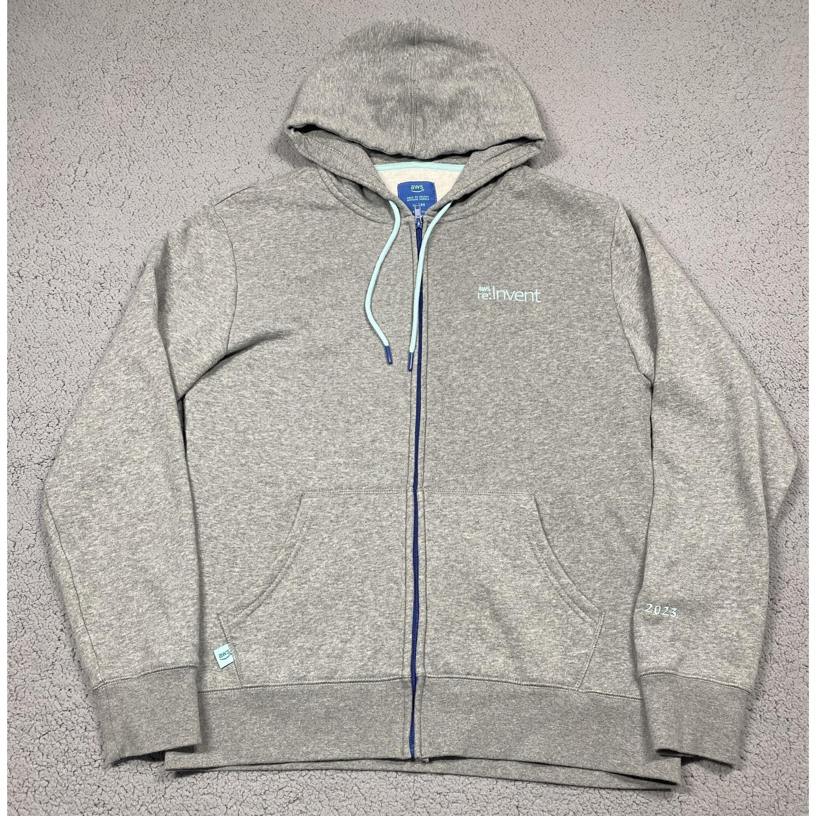 Aws ReInvent Hoodie Mens Large Gray 2023 Official Full Zip Fleece Sweatshirt